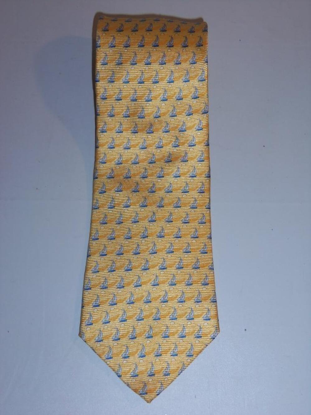 Tommy Hilfiger Sailboat Tie 100% Silk Italy Yellow Blue -0315T14
